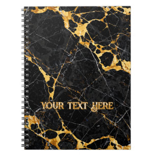 Caderno Espiral Nero Portoro Luxo Mármore Preto Dourado Design