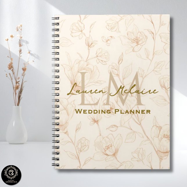Caderno Espiral Neutral Wildflower Monogram Business Design (Neutral Wildflower Monogram Business Design Notebook)