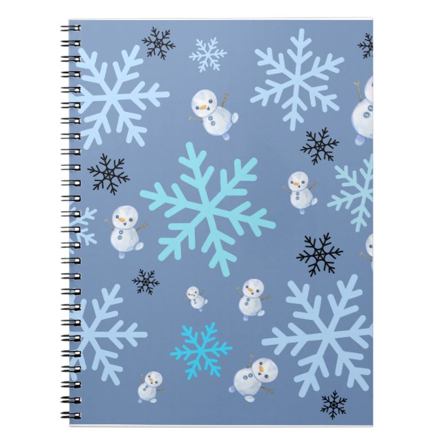 Caderno Espiral Neves e flocos de neve em azul-real (Frente)