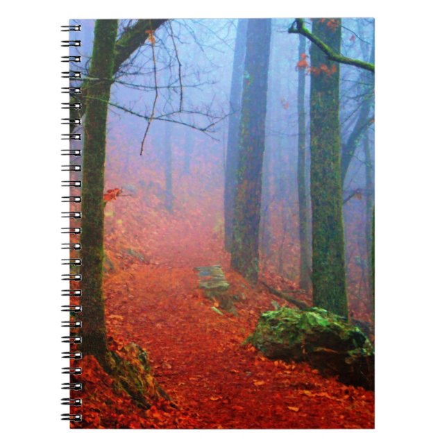 Caderno Espiral Nevoeiro azul de outono de floresta pintada (Frente)