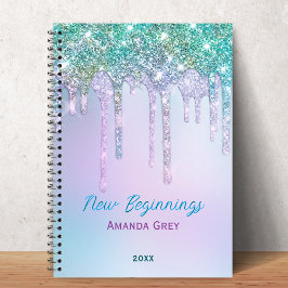 Caderno Espiral New beginnings Aqua Turquoise Drips monogram