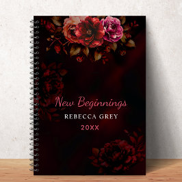 Caderno Espiral New beginnings dark red black floral