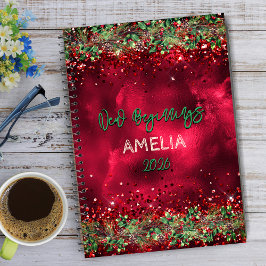 Caderno Espiral New beginnings quote elegant green red floral 