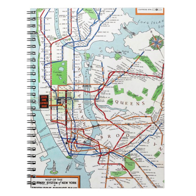 Caderno Espiral New York: Metro Mapa, 1940 (Frente)