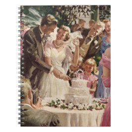 Caderno Espiral Newlyweds do casamento vintage Noivo Corte o Bolo
