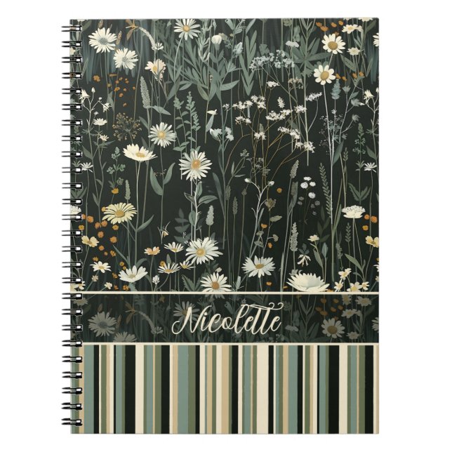 Caderno Espiral Nicolette Dark Daisy Floral Striped (Frente)
