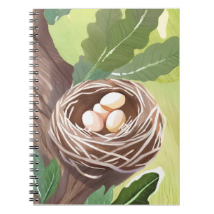 Caderno Espiral Ninho de Pássaro Pintura da Natureza em Aquarela