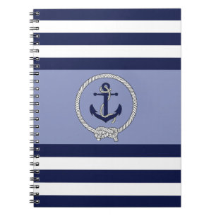 Caderno Espiral Nó/Marinho azul-náutico/Faixa azul/faixa branca