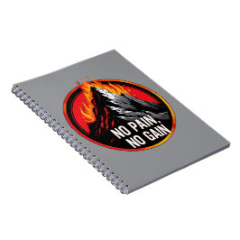 Caderno Espiral No Pain No Gain Burning Mountain Motivational Spir