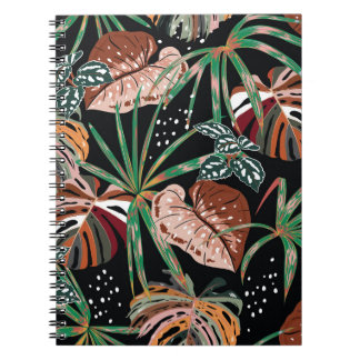 Caderno Espiral Nó Tropical: Padrão de Floresta Exótica Escura