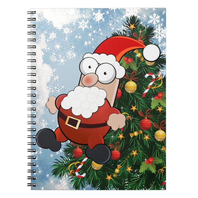 Caderno Espiral Noel engraçado e árvore de natal decorada (Frente)