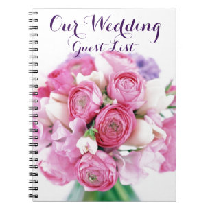 Caderno Espiral Noetbook de Flores Rosa da Lista de Convidados de 