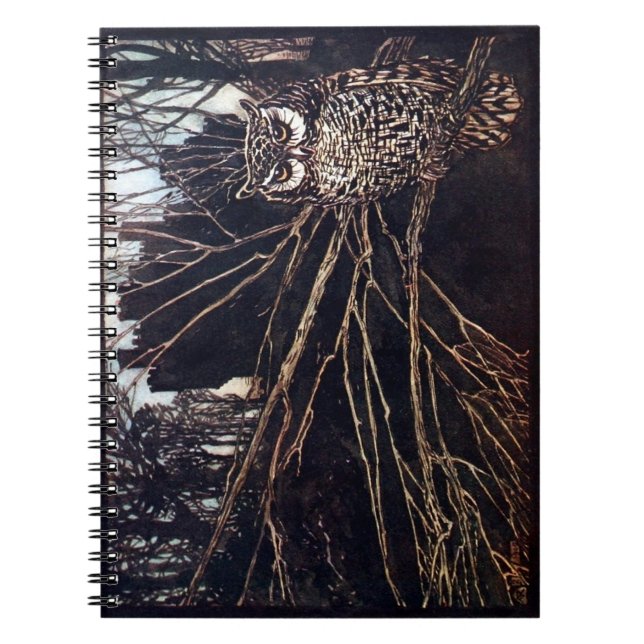 Caderno Espiral Noite Coruja Vintage Rackham (Frente)