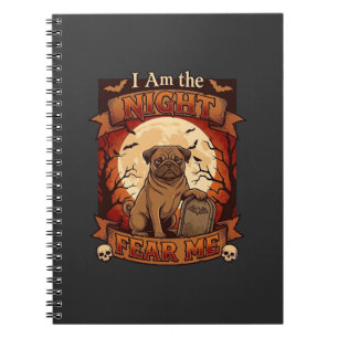 Caderno Espiral Noite de Am Medo de Mim Halloween Pug Lua Lápide