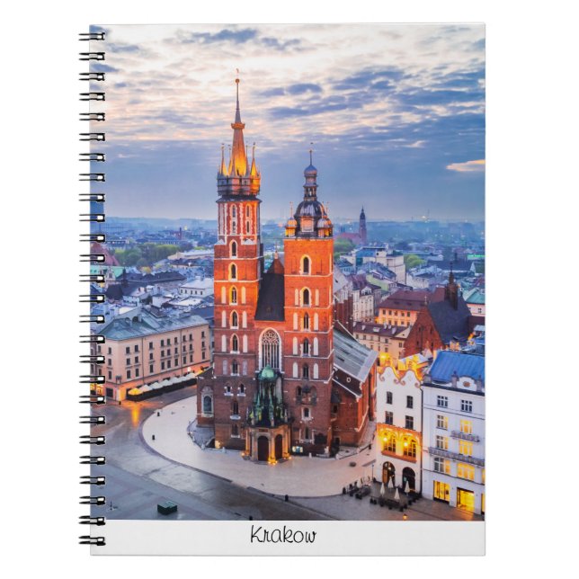 Caderno Espiral Noite de Cracóvia em Polônia (Frente)