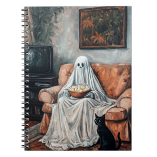 Caderno Espiral Noite de Filme Spooky   Fantasma e Cat Assistindo 