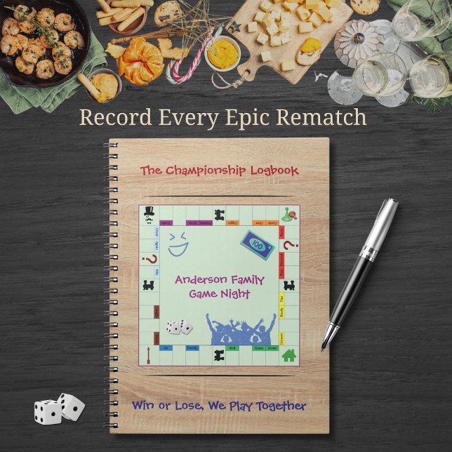Caderno Espiral Noite de Jogos de Tabuleiro Divertida e Casual - M (Personalized family game night scorebook for recording every epic rematch and championship win.)