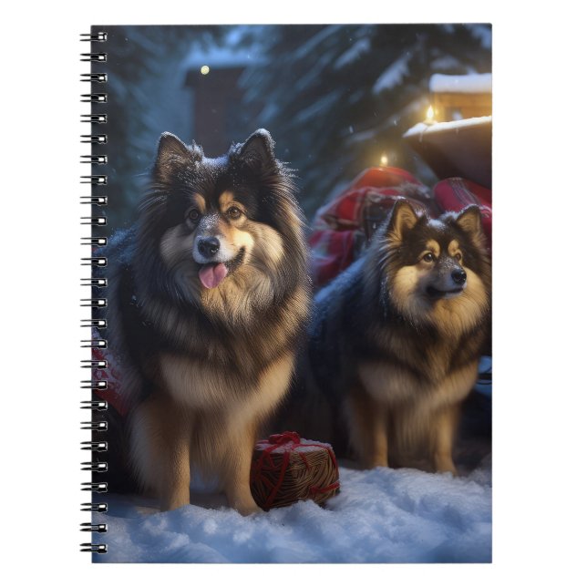Caderno Espiral Noite de Natal Finlandesa de Lapphund Snowy Sleigh (Frente)