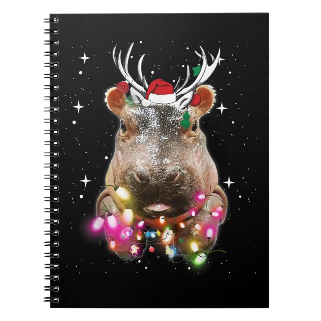 Caderno Espiral Noite de Natal Hippo Fiona Hippopotamus Lover (Frente)