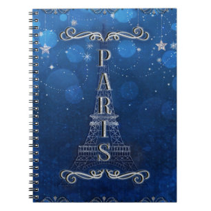 Caderno Espiral Noite em Paris sob as estrelas caprichosas estrela