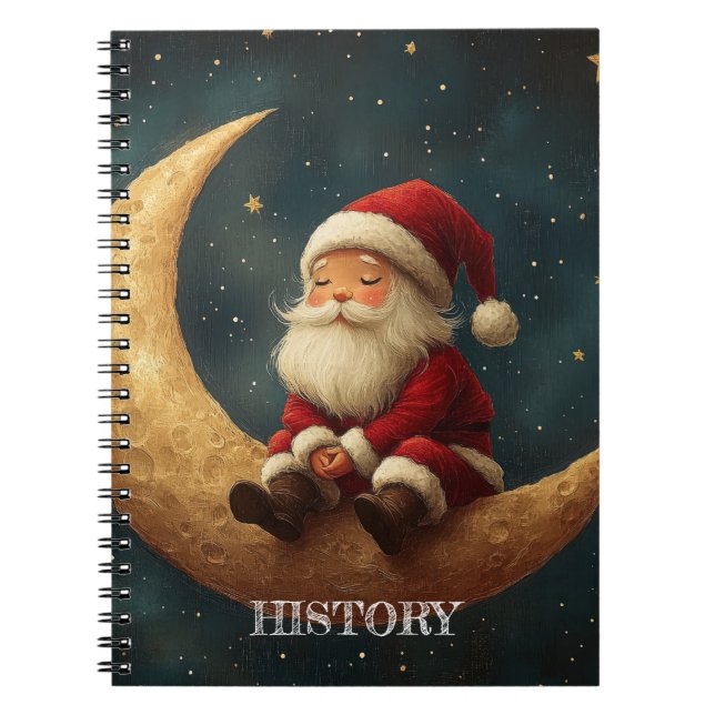 Caderno Espiral Noite Mágica com Lua Crescente e Papai Noel (Frente)