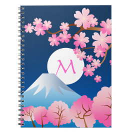 Caderno Espiral Noite Sakura de Japão do primavera das flores de