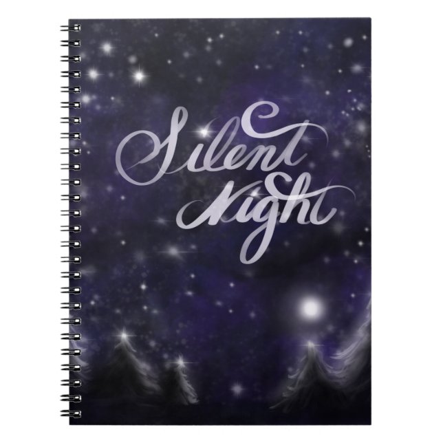Caderno Espiral Noite Silenciosa - cena romântica de neve de Féria (Frente)