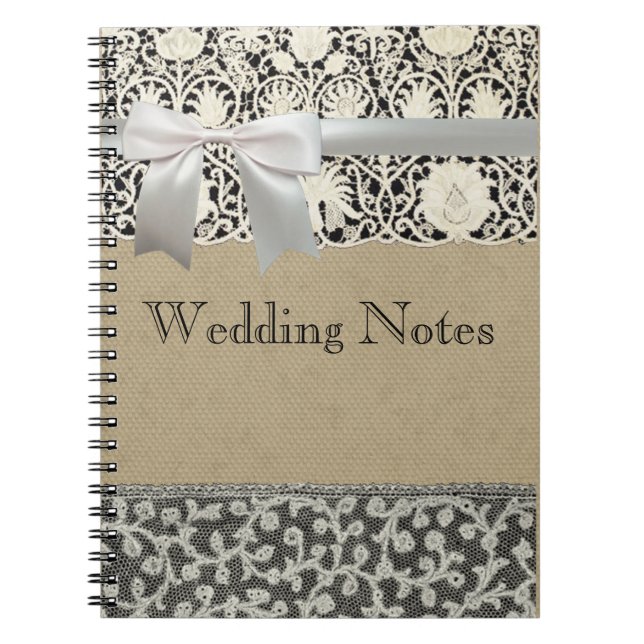 Caderno Espiral Noiva Antiga Renda Linho Branco Clássico Bonito (Frente)