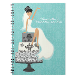 Caderno Espiral Noiva Escura no Bolo Casado {aqua}