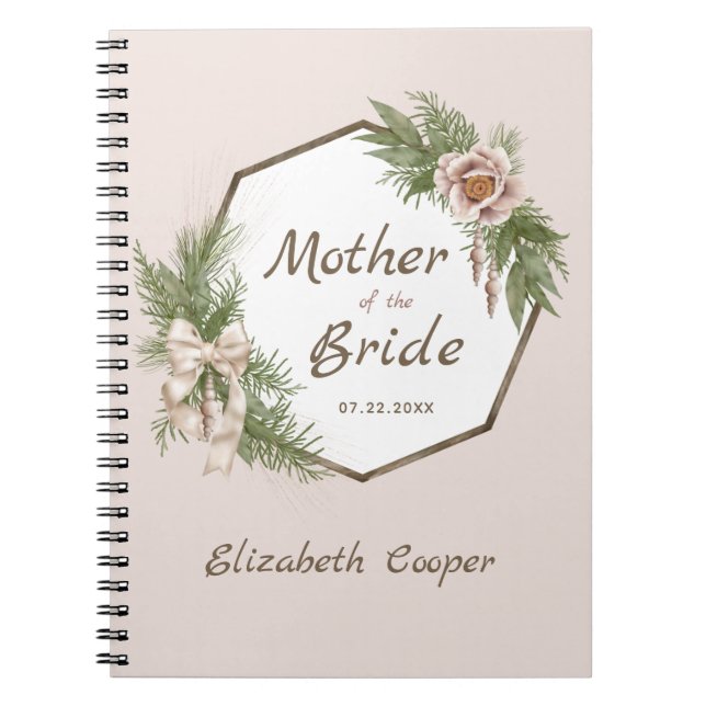 Caderno Espiral Noiva Floral Cor-de-Rosa Esbranquiçada Mãe da Noiv (Frente)