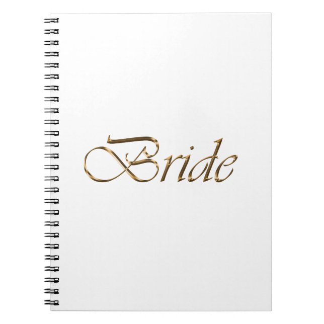 Caderno Espiral Noiva, guião dourado, elegante casamento branco ch (Frente)