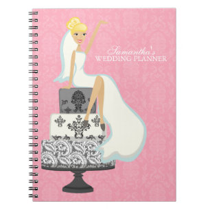 Caderno Espiral Noiva loira sobre Bolo Casado {rosa}