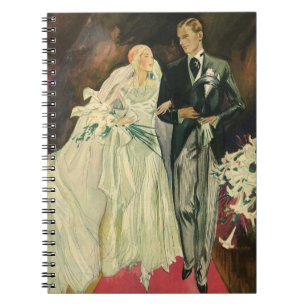 Caderno Espiral Noivos recém-casados de casamento Art Déco vintage