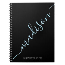 Caderno Espiral Nome Azul Claro Negro Moderno Monograma Inicial