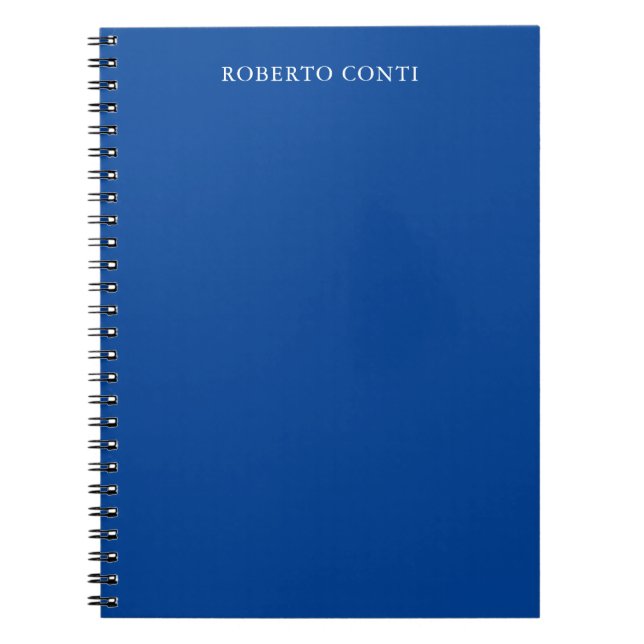 Caderno Espiral Nome Azul Minimalista Moderno Único (Frente)