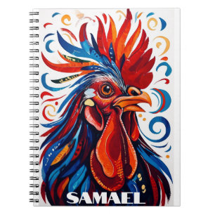 Caderno Espiral Nome Azul Vermelho de Galinha do País Russo