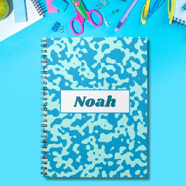 Caderno Espiral Nome Camuflagem Azul Claro da Piscina