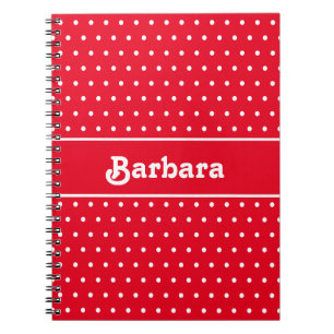 Caderno Espiral Nome clássico da vinheta Bolinhas Vermelho e Branc
