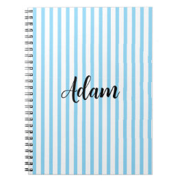 Caderno Espiral Nome com Listra Azul e Branco Personalizado