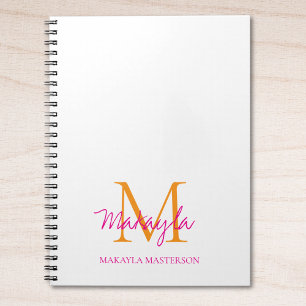 Caderno Espiral Nome com Monograma Personalizado em Script Rosa
