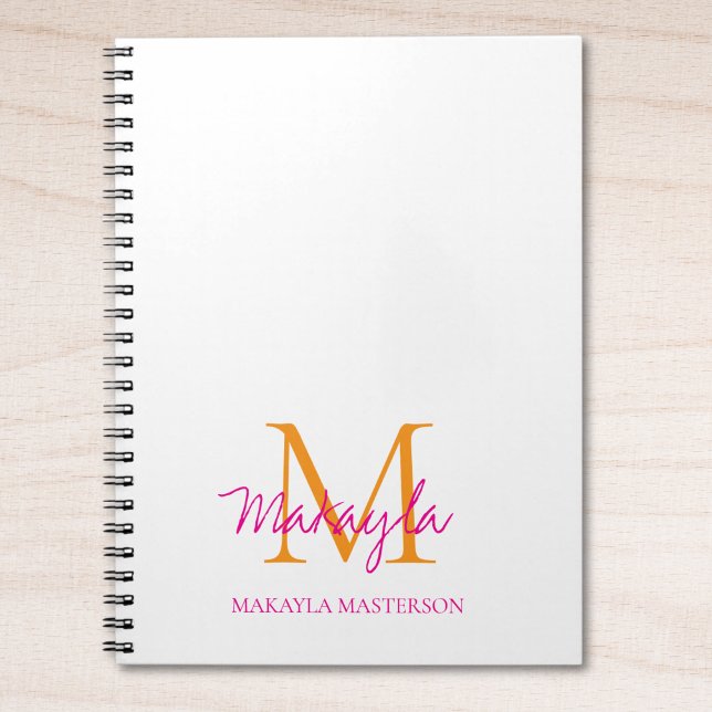 Caderno Espiral Nome com Monograma Personalizado em Script Rosa (Criador carregado)