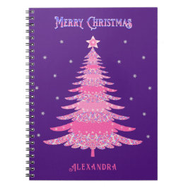 Caderno Espiral Nome da Árvore de Natal Rosa Púrpura Personalizada