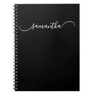 Caderno Espiral Nome da Assinatura de Swash Curvado em Pano Negro