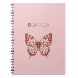 Caderno Espiral Nome da Borboleta Rosa Borgonha
