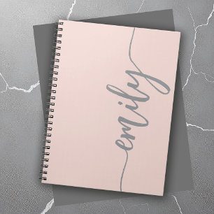 Caderno Espiral Nome da Caligrafia da Cinza Rosa na moda