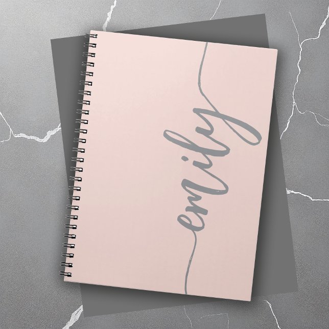 Caderno Espiral Nome da Caligrafia da Cinza Rosa na moda (Criador carregado)