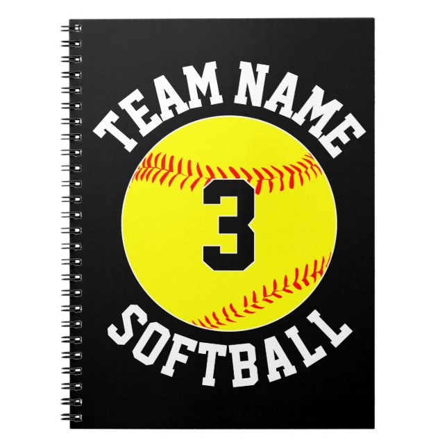 Caderno Espiral Nome da Equipe de Softball Fastpitch & Número do J (Frente)