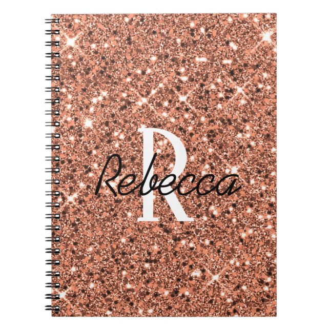 Caderno Espiral Nome da Glitter do Sparkle Dourado do Rosa persona (Frente)