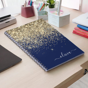 Caderno Espiral Nome da Rapariga do Monograma de Script Azul do Ma