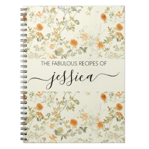 Caderno Espiral Nome da receita de flores silvestres laranja delic